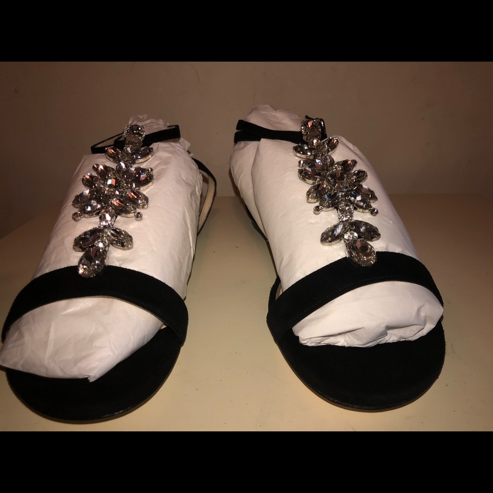 Jimmy Choo Black Crystal Embellished Flat Sandals